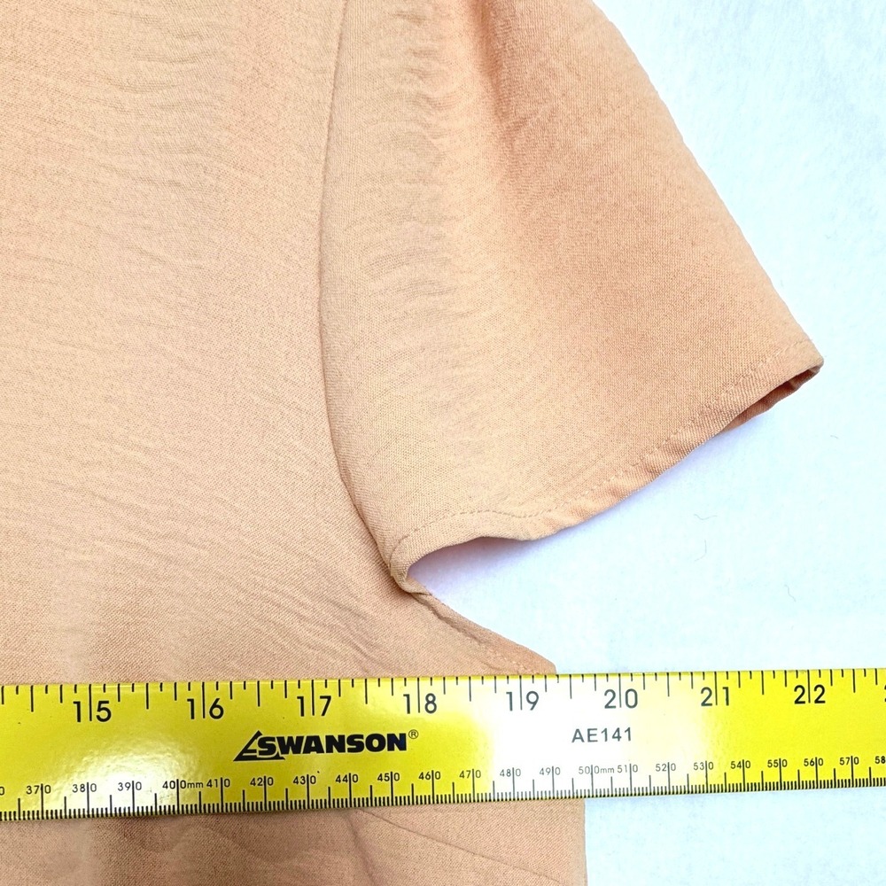 Basil & Lola Peach Scallop Neck Blouse L Flutter Sleeve Casual Office Top Women - Picture 6 of 8